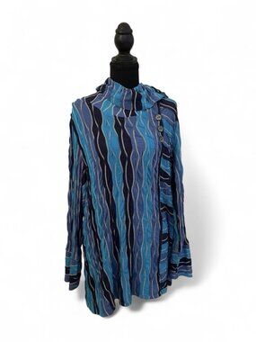 Habitat Blue Striped Wave-Pattern Tunic Blouse